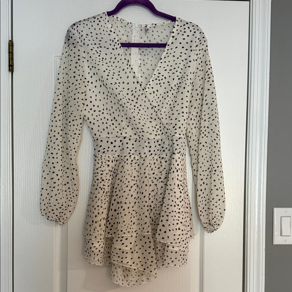 Cream Polka Dot Long Sleeve Romper